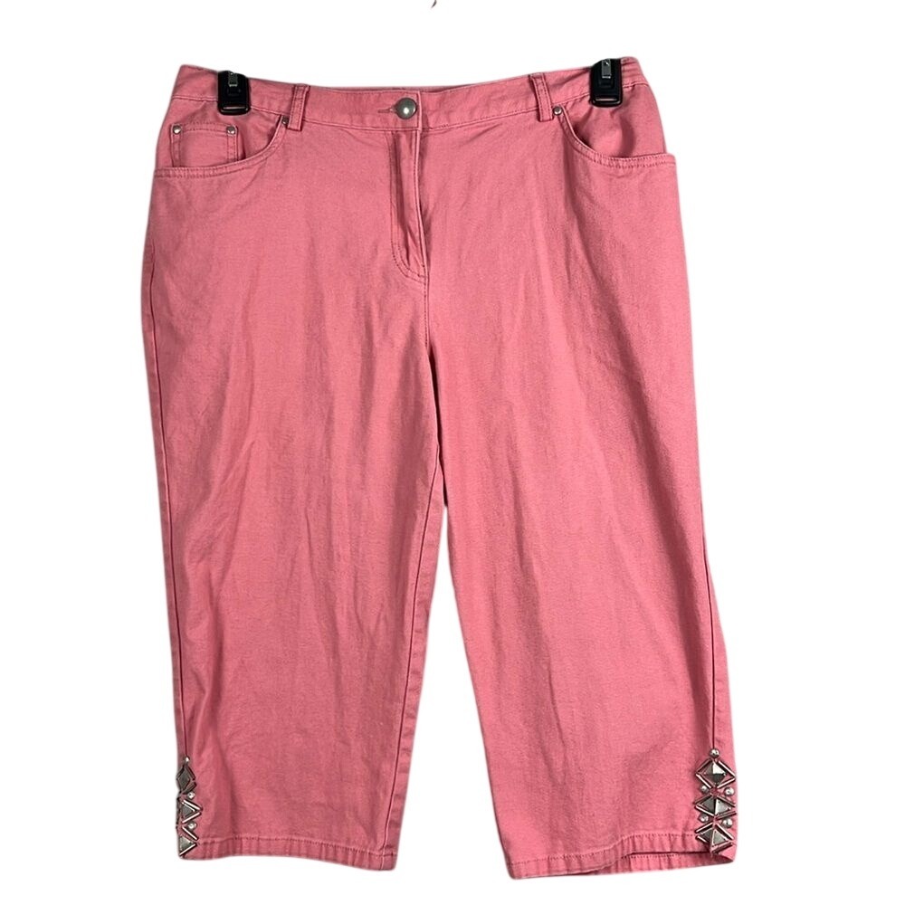 Ruby Rd Capri Pants Womens Size 12 Partial Elastic‎ Waist Cotton Spandex Pink
